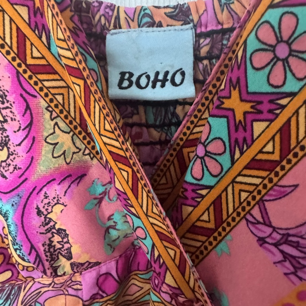 Boho Pink and Orange Floral Top